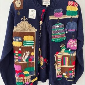 Susan Bristol Navy Sweater with Craft Motif